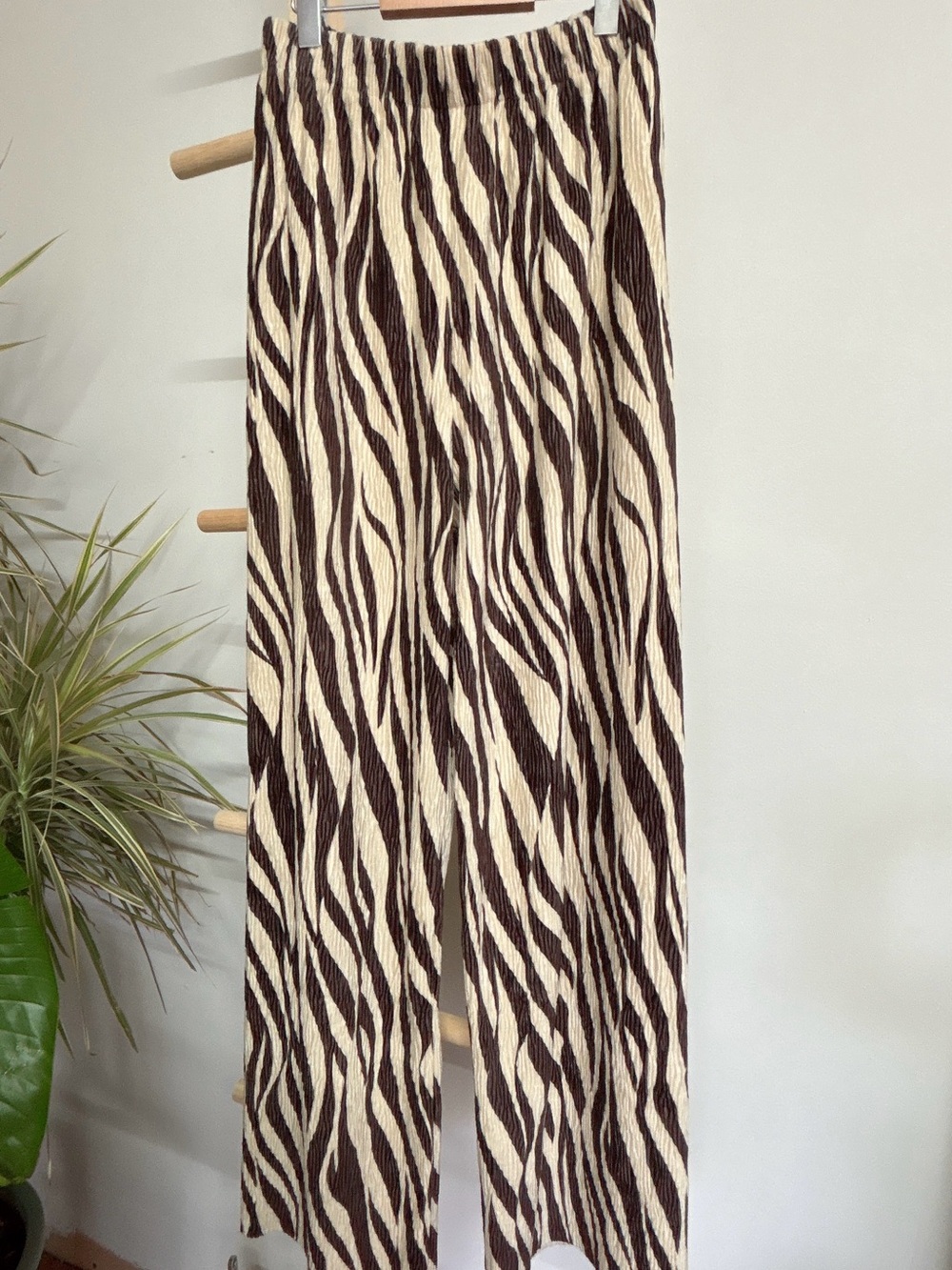 Women’s Zebra-Print Wide-Leg Pants - Cream & Brown